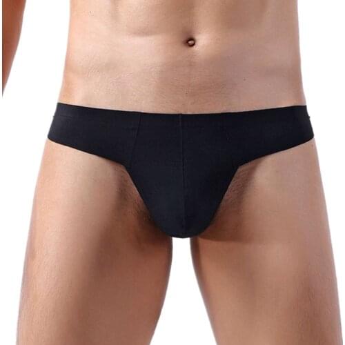 Sexy Gay Underwear Men G-string Thongs Solid Ice Silk Penis Intimate Breathable Low Rise Seamless T Panties Lingerie Cueca M-XXL