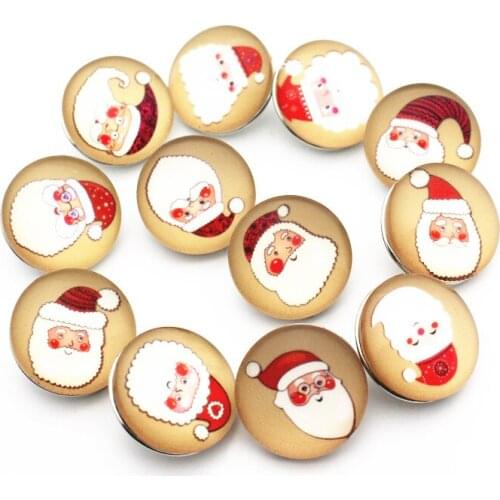 Wholesale 10pcs/lot 18mm Santa Claus Glass Snap Buttons Charms Fit DIY Snap Bracelet Necklace Christmas Gift Jewelry Making