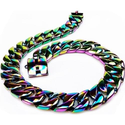 Customized Stainless Steel Dog Collar Leash 32mm Colorful Design Pet Chain Large Dog Trainning Collar Pitubull Rottweiler