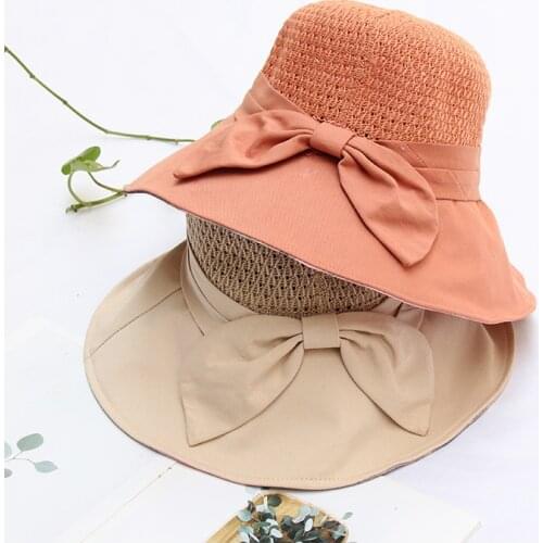 2021 New Bucket Hat For Woman Large Brim Knitted Cotton Breathable Panama Beach Spring And Summer Printed