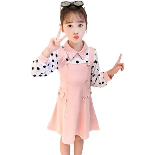 Dress Girls Patchwork Dress For Girls Dot Pattern Party Dress Child Spring Autumn Costume For Girls 6 8 10 12 14
