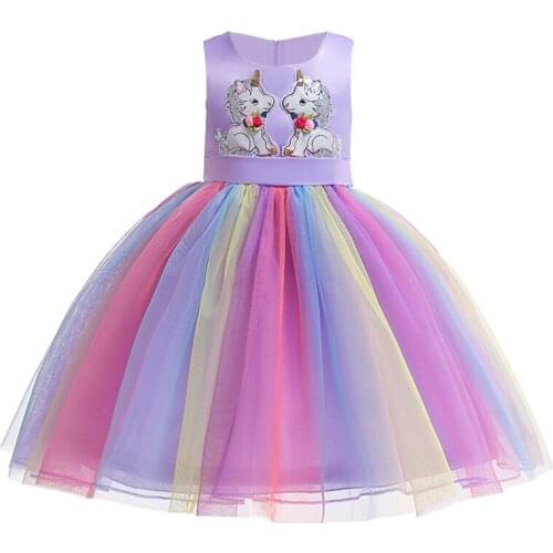 2019 Unicorn Dress Girl Mesh Cartoon Kids Dresses For Girls Christmas Birthday Party Gown Children Dress Fashional Costume