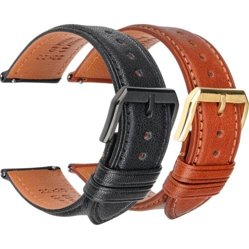 MAIKES Luxury Genuine Leather Watchband 18mm 20mm 22mm Black Brown Cowhide Watch Band Quick Release Full Grain Calf Watch Strap