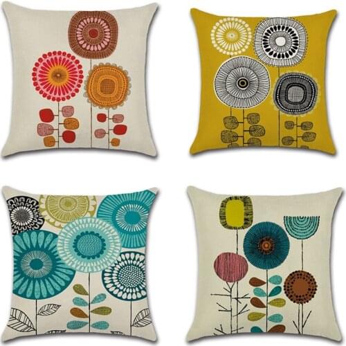 ROMANZO 45*45CM abstract flower pillowcase cartoon sunflower summer theme linen digital printing pillowcase sofa cushion cover