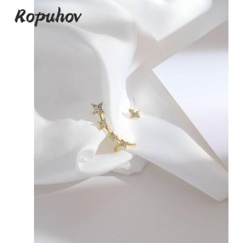 ROPUHOV 2021 New Korean ZA Trendy S925 Women Star Shape Earring Stub Women`s Earring Clip