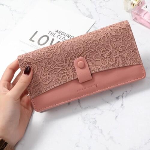 Luxury Women Long Wallet Multi Card Purses Large Capacity Handbags Zipper Small Cell Phone Pockets with PU Leather Lace Coin Bag
