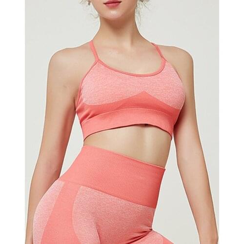 SALSPOR Seamless Fitness Bra Women High Elastic Force Stripe Workout Tank Tops Female Cross Back Shockproof Push Up Bra Feminine