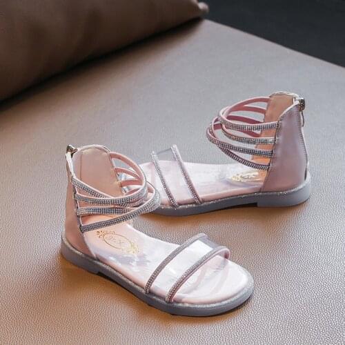 3 5 8 9 10 12 Year Children Dress Roman Sandal For Little Girl Summer Kids Beach Shoe 2021 Transparent Fashion Rhinestone Sandal