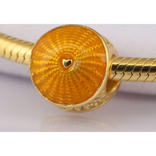 Authentic S925 Bead DIY Jewelry Rays of Sunshine Charms fit Lady Bracelet Bangle Lady Gift Yellow Enamel