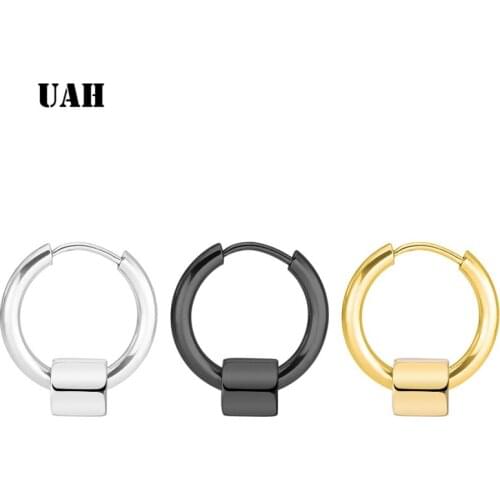 UAH 316L Medical Stainless Steel Anti-allergic Creative Hoop Earrings Men Triangular Square Earring Fashion Women Jewelry