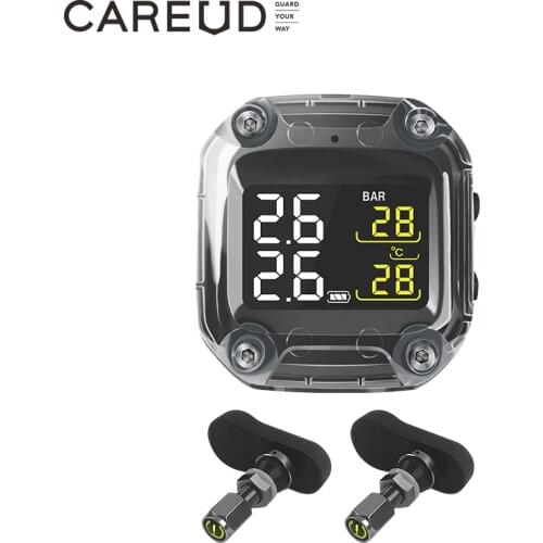 Wileless Motorcycle TPMS Careud Tire Pressure Monitoring System Digital LCD With Two Internal/External Sensors Easy to use