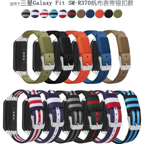 Fit for Samsung Galaxy Fit SM-R370 Nylon Canvas Silicone Wrist Strap Replacement Band Silver Buckle