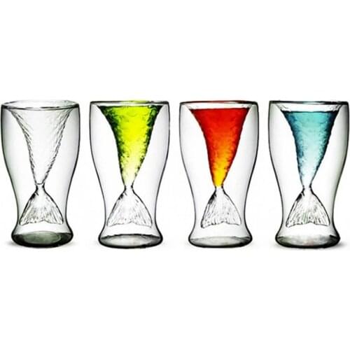 100ML Double Wall Creative Crystal Mermaid Tail Cocktail Glasses Heat-Resisting Cup Drink Cup Juice Mug Reusable Bar Wine Glass