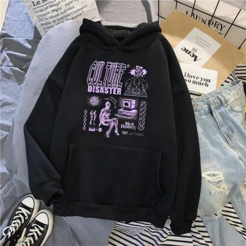 Korea Ulzzang Womens Sweatshirt Winter Harajuku Loose New Hip Hop Large Size Fashion Loose Vintage Streetwear Hooded Sweatshirt