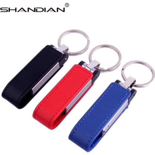 SHANDIAN free delivery 3 colour metal leather keychain usb flash drive 64GB 32GB 16GB 8GB 4GB USB 2.0 commercial Memory Stick