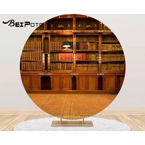 Vintage Study bookshelf Round circle Background Birthday backdrop photocall Party decor table Cover photography props YY-702
