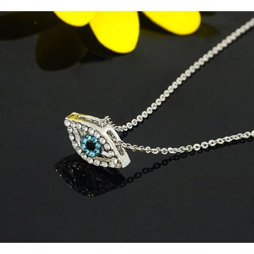 Vintage Arab Crystal Blue Evil Eyes Pendants Necklace Brand Luck Silver Color Chain Charm Necklace Fashion Jewelry