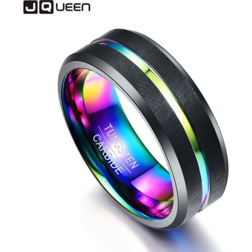 Tungsten rings for mens Jewelry AAA Quality 8MM wide Black Matte Plating Colorful Slotted Tungsten Steel Ring Anniversary gift