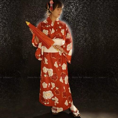 Japanese Kimono Yukata Dress Women Sexy Pajamas Haori Long Robes Girls Kawaii Sakura Floral Bow Girdle Gowns Anime Geta Clogs