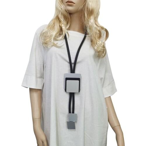 YD&YDBZ New Square Metal Matching Long Necklace For Women Punk Style Leather Rubber Rope Choker Minimalist jewelry Necklaces