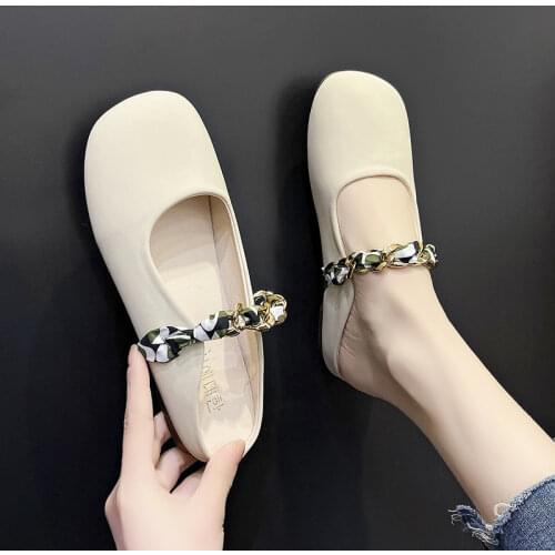 2021Flat Shoes Fashion Chain Mules for Women Square Head Slip on Flip Flops Women Slipper Summer Sandal Womens Shoe Solid Slide