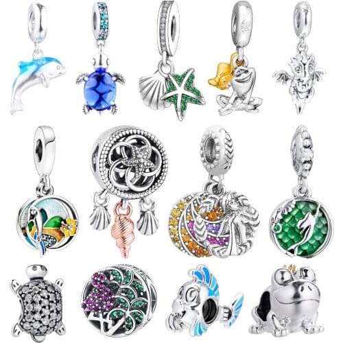 925 sterling silver Woman Jewelry Ocean Series Dolphin Charm Starfish Ocean Waves & Fish Beads fit Sliver Bracelet DIY pendant