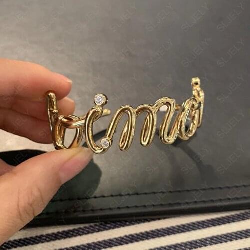 SLJELY June Real 925 Sterling Silver Yellow Gold Color Letter Toimoi Open Cuff Toi Et Moi Bangle Women Fashion Bracelet Jewelry