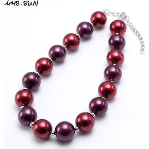 MHS.SUN Kids Girls ABS Pearl Beads Necklace Handmade Chunky Beads Necklace For Children Toddler Baby Chunky Jewelry 1Pcs/lot