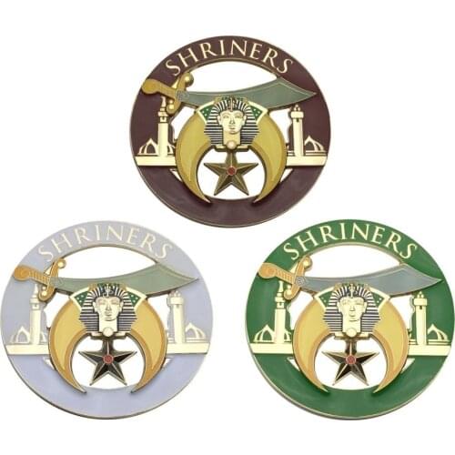 3" Masonic Car Emblem Gold Multi Colors 3D Shriner Mason Auto Truck Motorcycle Decal Sticker Badge With Red Adhesive