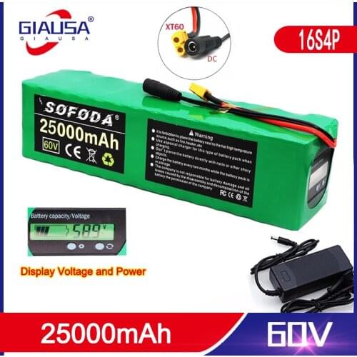 60V 25ah 18650 16s4p electric scooter 60v 25AH electric bicycle lithium battery pack 1000W ebike battery with digital display