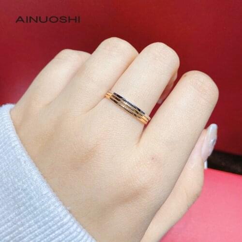 AINUOSHI 18K Gold Promise Engagement Anniversary Ring Simple Fashion Wedding Band Fine Jewelry for Women