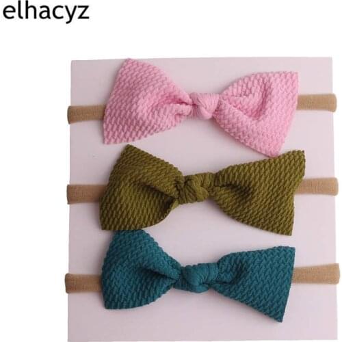 3pcs/lot New 3.5" Tied Solid Waffle Hair Bow For Girls Elastic Nylon Headband New Arrival Spring Photo Pro Hair Accessories