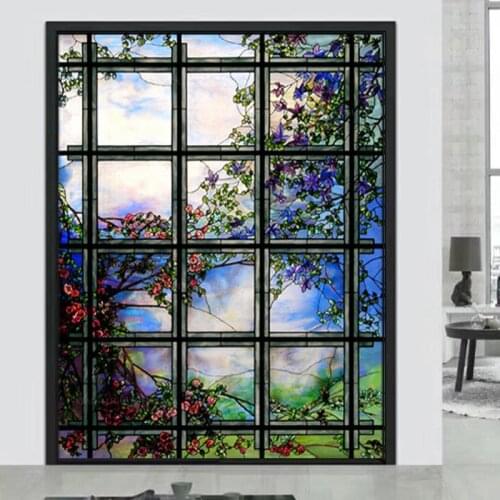 Church Stained Frosted Window Film Decorative Glass Sticker Self Adhesive Static Cling Rose Window Pattern Do Custom Size