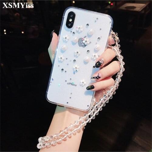 XSMYiss Phone Case For iphone 12 11 Pro 6 6S 7 8 Plus X XS MAX XR Luxury Bling Diamond Pearl Flower Star Epoxy Soft Back Cover
