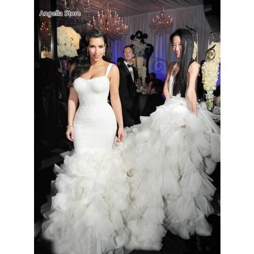 Ivory Mermaid Wedding Dresses Sexy Straps Ruffle Skirt Long Chapel Train Formal Trumpet Bridal Gowns Custom Made Vestidos