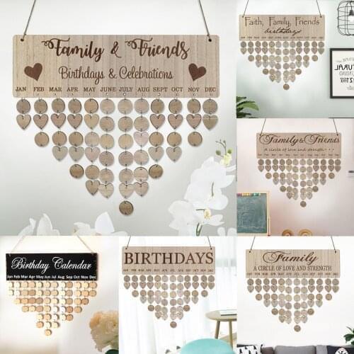 Wood DIY Friend Family Birthday Reminder Calender Board Anniversary Tracker Plaque Wall Hanging Calendar Hanging Decorations 1pc