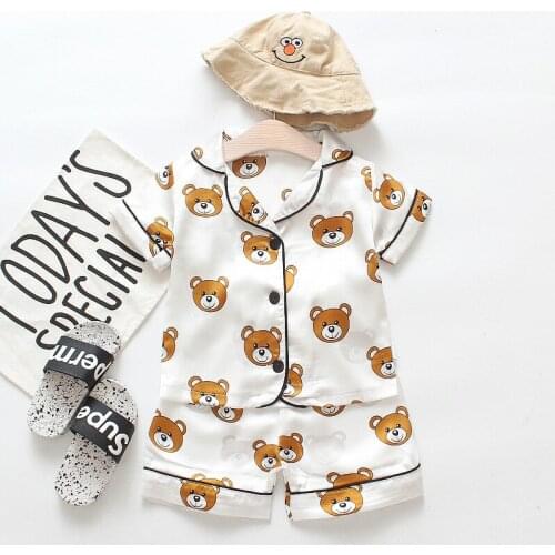 IENENS Kids Pajamas Clothes Summer Sleepwear Boys Girls Clothing Sets Children Nightdress Short Sleeve Cartoon Nightclothes 1-4Y