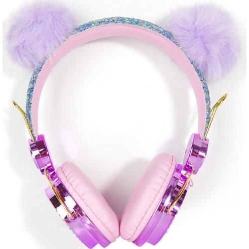 2020 Children Universal Headset Wired Headset Cute Plush Cat Ear Stereo Music Headset With Microphone Kid Diamond Headphone