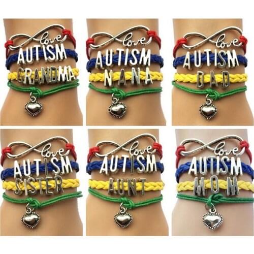 Drop Shipping Auslim Mom/Mum/Sister/Aunt/Grandma/Nana/Dad Bracelet- Heart Charm One Puzzle Piece Type Awareness Friend Gift