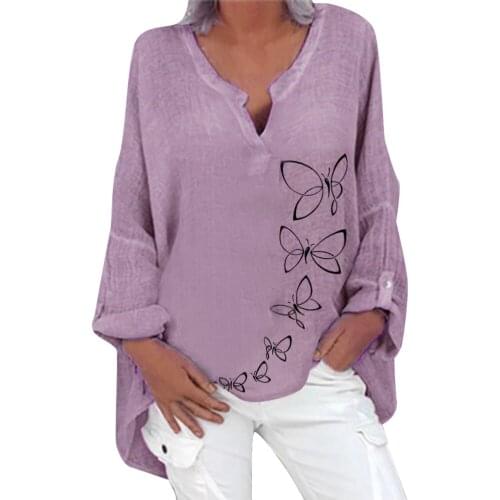 Elegant Floral Print Blouse Women Plus Size 5xl Shirt Women Casual Long Sleeve Loose V-neck Shirt Blouse Top 2020 Camiseta Mujer