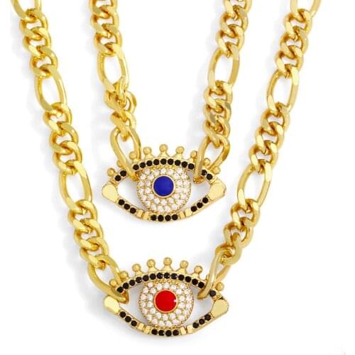 FLOLA Gold Chain Cubic Zirconia Blue Evil Eye Necklace Blue Red Crystal Oval Choker Necklace Women Jewelry Gift nkev89