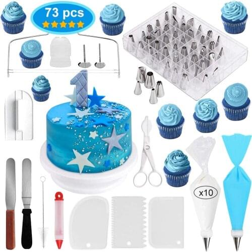 Cake Decorating Tools for Baking 73pcs Kit with Turntable Piping Tips Pastry Bag Spatula Cake Stratifier Kitchen Roast Tool Set