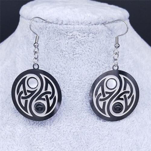 Irish Knot Yin Yang Gossip Opal Stainless Steel Dangle Earrings AFAWA Silver Color Earing Jewelry boucles d oreille femme EXS02