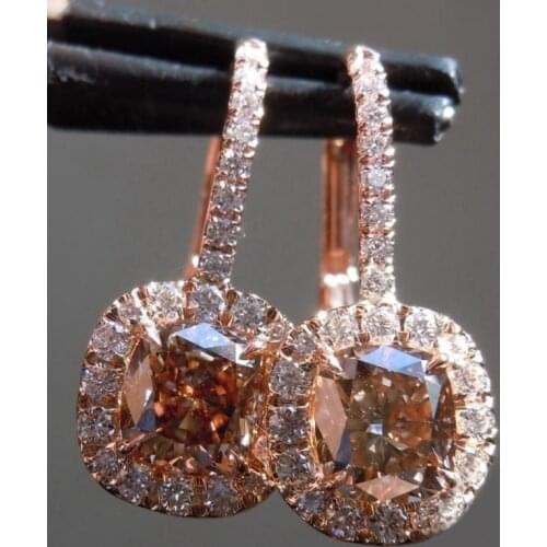 Dainty Female Champagne Crystal Earrings Charm Gold Color Small Clip Earrings For Women Elegant Square Zirconia Wedding Earrings