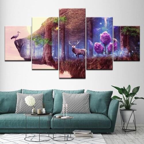 Canvas Painting Deer in dreamy forest 5 Pieces Wall Art Painting Modular Wallpapers Poster Print for living room Home Decor