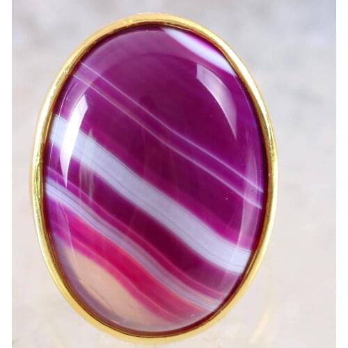 Ring Natural Stone Oval CAB Cabochon Bead Purple Veins Onyx Adjustable Finger Ring Jewelry For Men Women Gift Z341
