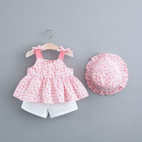 Newborn Baby Girls Clothes Printed Cute Clothing Sets Summer Sunsuit Fashion Sleeveless T-shirt Shorts with Hat 3PCS Outfits Set
