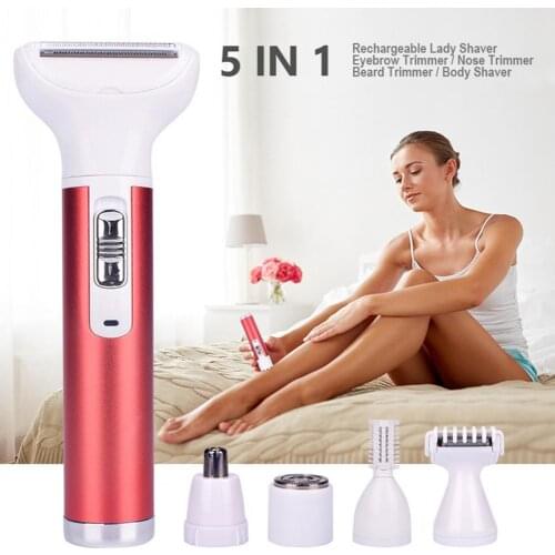 XD-3011 Hair Depilator Multifunctional 5 Trimmer Heads Electric Rechargeable Lady Shaver Nose Hair Trimmer for Home