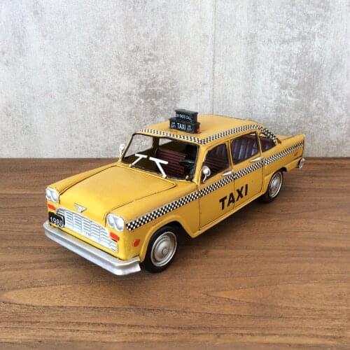 Taxi Model Oldcar Vintage Ironwork Tin Retro Crafts Handmade Collection Handicraft Decorations Modelcar Gifts