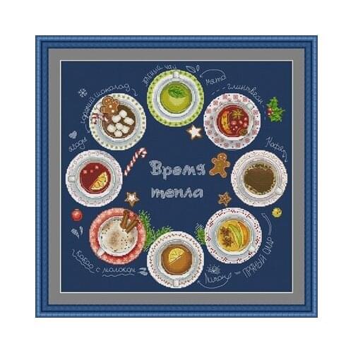 20- hot drink time Counted Cross Stitch 11CT 14CT 18CT Cross Stitch Kits Embroidery Needlework Sets